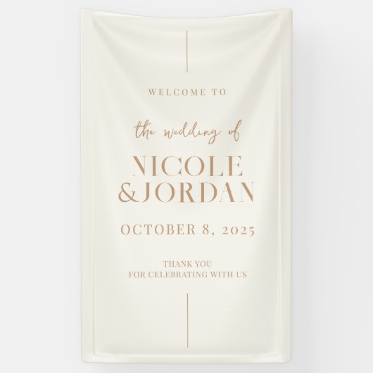 Modernes, einfaches Chic Ivory Tan Wedding Willkom Banner (Vertikal)