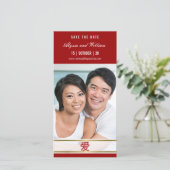 Modernes, einfaches chinesisches Rot-Liebe Minimal Save The Date (Stehend Vorderseite)