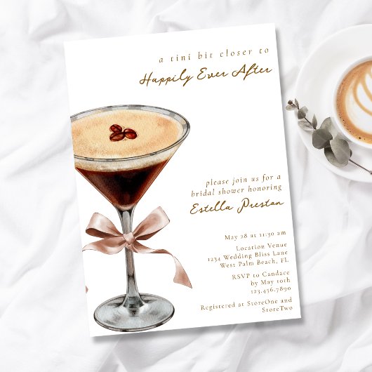 Modernes, einfaches Cocktail Themed Mocha Brautpar Einladung