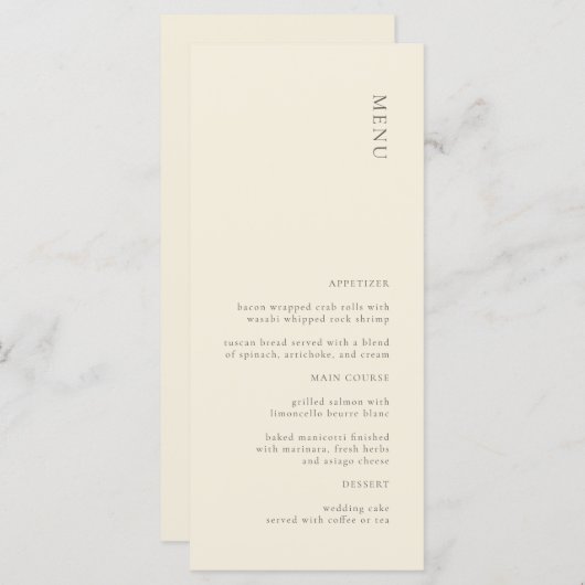 Modernes einfaches Creme Beige-Menü Menükarte (Vorne/Hinten)