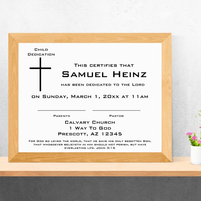 Modernes einfaches Cross Baby Dedication Zertifika Briefbogen (Modern Simple Cross Baby Dedication Certificate)