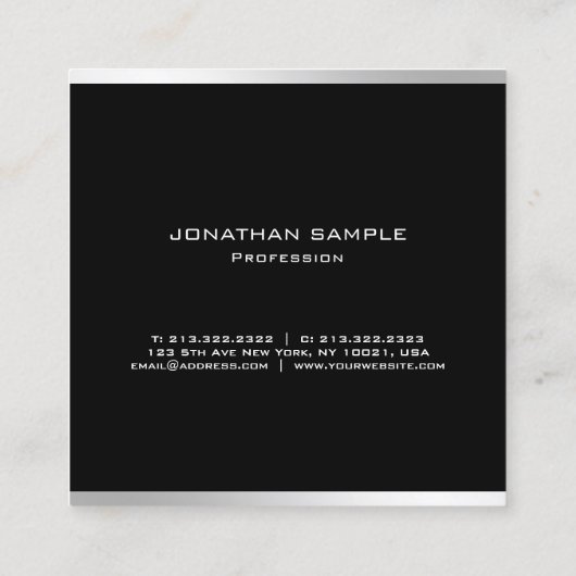 Modernes, einfaches Design Beruflich Elegant Silve Quadratische Visitenkarte (Rückseite)