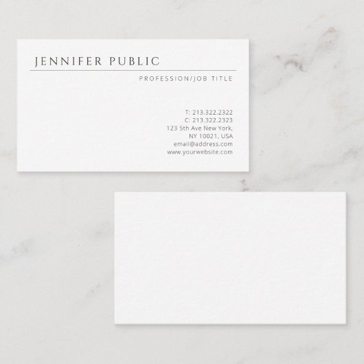 Modernes, einfaches Design Elegante Minimalistisch Visitenkarte (Vorne/Hinten)