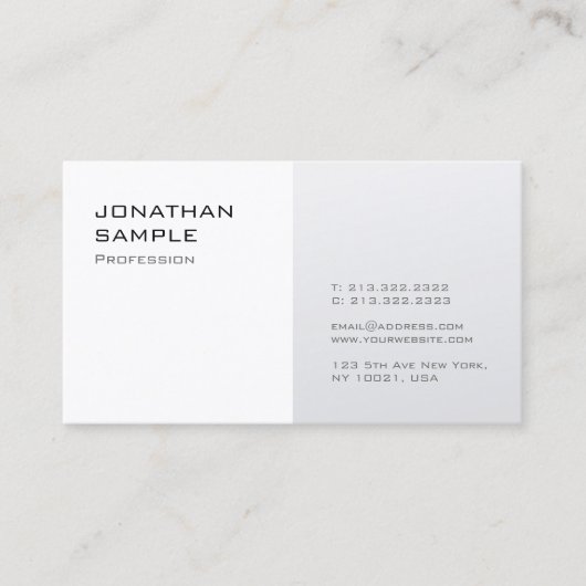 Modernes, einfaches Design Silver White Schlicht T Visitenkarte (Vorderseite)