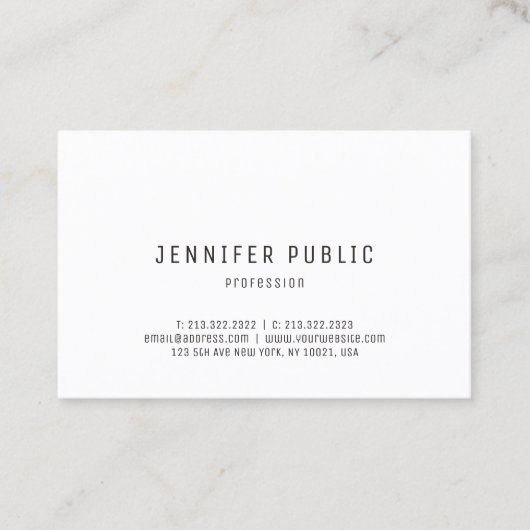 Modernes, einfaches Design Trendy Elegantes Weißes Visitenkarte (Vorderseite)