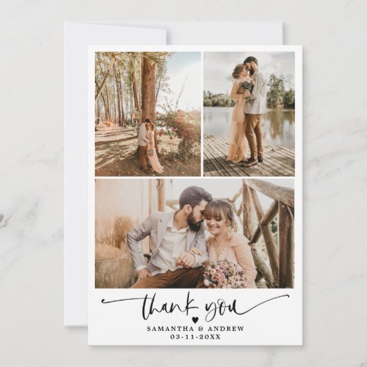 Modernes, einfaches Drehbuch Herz 6 Fotos Hochzeit Dankeskarte (Vorderseite)
