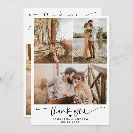 Modernes, einfaches Drehbuch Herz 6 Fotos Hochzeit Dankeskarte (Vorne/Hinten)