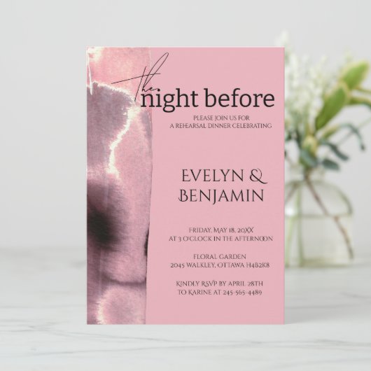 Modernes, einfaches Dusty Rose Probe Dinner Einladung (Stehend Vorderseite)