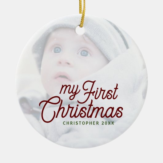 Modernes, einfaches Elegant Baby's First Christmas Keramik Ornament (Vorne)