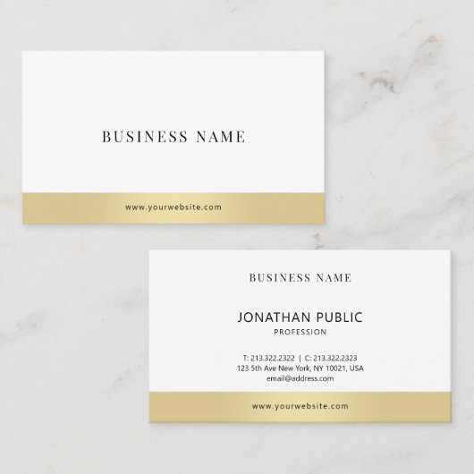 Modernes, einfaches, elegantes Gold White Company Visitenkarte (Vorne/Hinten)