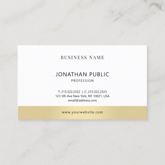 Modernes, einfaches, elegantes Gold White Company Visitenkarte (Rückseite)