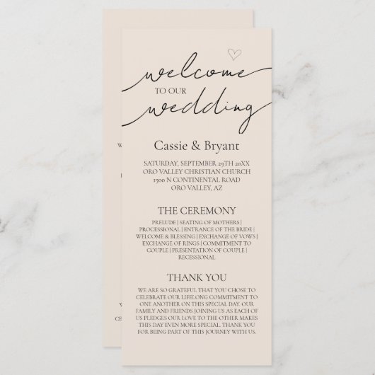 Modernes einfaches, elegantes Script-Hochzeitsprog (Vorne/Hinten)