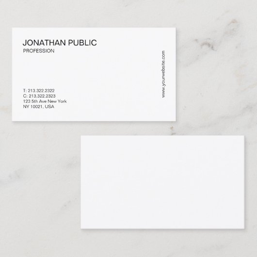 Modernes Einfaches Elegantes Weiß Beruflich Schlic Visitenkarte (Vorne/Hinten)