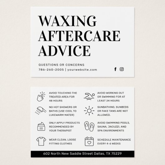 Modernes einfaches Entfernen der Aftercare Card-Ha (Vorne & Hinten)