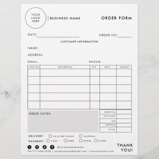 Modernes einfaches Formblatt (Vorderseite)