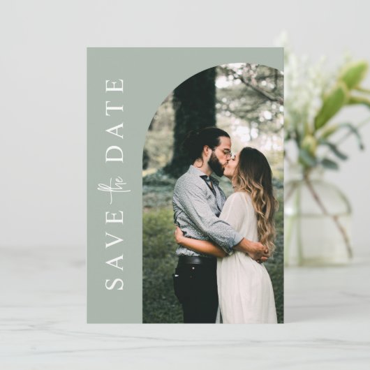 Modernes einfaches Foto beim Hochzeitsfeiern rette Save The Date (Stehend Vorderseite)