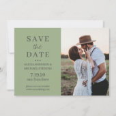 Modernes, einfaches Foto durch grüne Hochzeit Save The Date (Vorderseite)