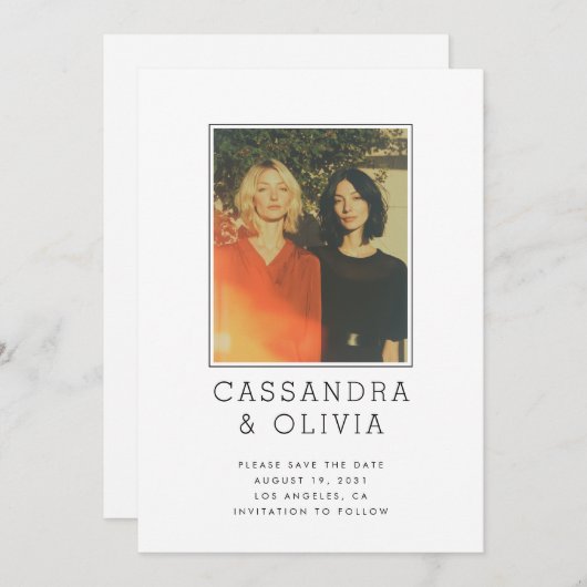 Modernes Einfaches Foto-Frame QR-Code Hochzeitssze Save The Date (Vorne/Hinten)