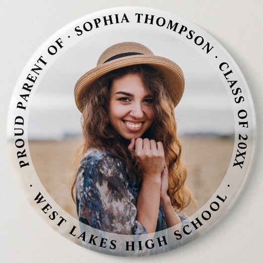 Modernes, einfaches Foto für Eltern mit Abschluss Button (Vorderseite)