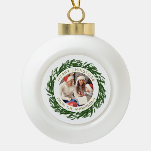 Modernes, einfaches Foto für Weihnachtskranke Keramik Kugel-Ornament (Vorderseite)