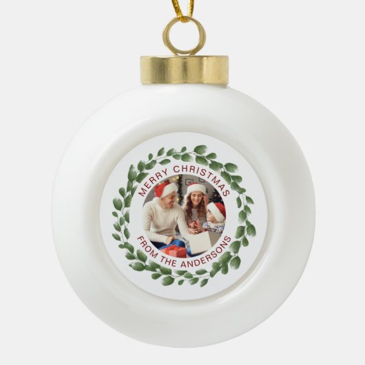 Modernes, einfaches Foto für Weihnachtskranke Keramik Kugel-Ornament (Vorderseite)