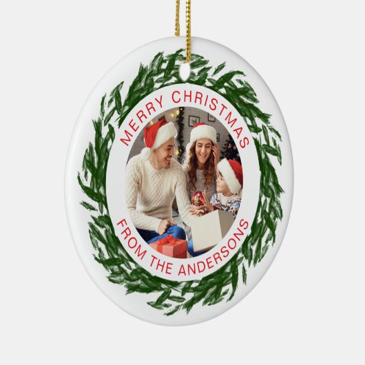 Modernes, einfaches Foto für Weihnachtskranke Keramik Ornament (Rechts)