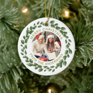 Modernes, einfaches Foto für Weihnachtskranke Keramik Ornament