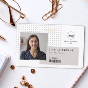 Modernes einfaches Foto-Logo QR Barcode Beige Weiß Ausweis