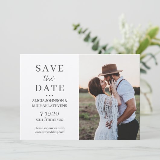 Modernes, einfaches Foto rustikale Hochzeit Save The Date (Stehend Vorderseite)