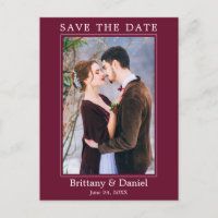 Modernes einfaches Foto Save the Date Burgund