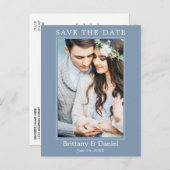Modernes einfaches Foto Save the Date Dusty Blue Postkarte (Vorne/Hinten)