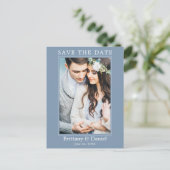Modernes einfaches Foto Save the Date Dusty Blue Postkarte (Stehend Vorderseite)