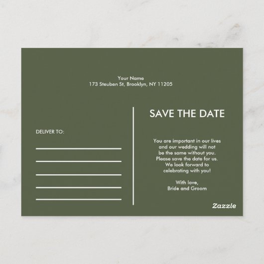 Modernes, einfaches Foto Save the Date Einladung Postkarte (Rückseite)