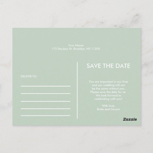 Modernes, einfaches Foto Save the Date Einladung Postkarte (Rückseite)