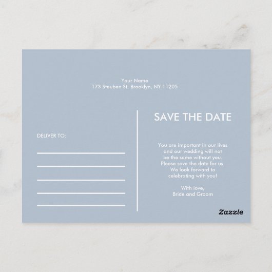 Modernes, einfaches Foto Save the Date Einladung Postkarte (Rückseite)