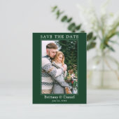 Modernes einfaches Foto Save the Date grün Postkarte (Stehend Vorderseite)