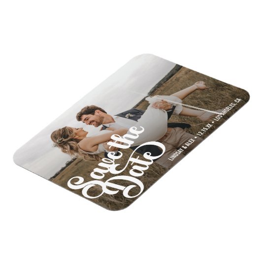 Modernes einfaches Foto Save the Date Magnet (Linke Seite)