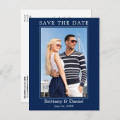 Modernes einfaches Foto Save the Date Navy Blue Postkarte (Vorne/Hinten)