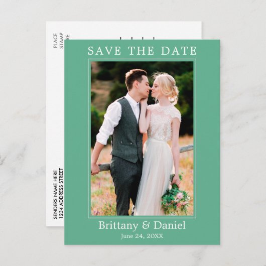 Modernes einfaches Foto Save the Date Neo Mint Postkarte (Vorne/Hinten)