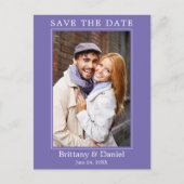 Modernes einfaches Foto Save the Date Periwinkle Postkarte (Vorderseite)
