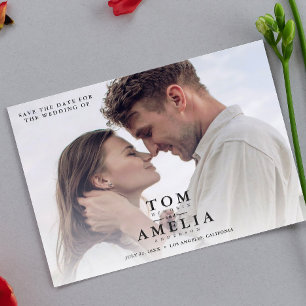 Modernes einfaches Foto Save the Date QR Code Wedd Postkarte