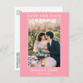 Modernes einfaches Foto Save the Date rosa Postkarte (Vorne/Hinten)