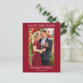 Modernes einfaches Foto Save the Date rot Postkarte (Stehend Vorderseite)