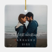 Modernes, einfaches Foto Unser erstes Weihnachtsfe Keramikornament (Rückseite)