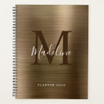 Modernes, einfaches, gebürstetes Metallic-Gold-Mon Planer<br><div class="desc">Moderner einfacher,  gegossener Metallic-Gold Monogram-Planer</div>