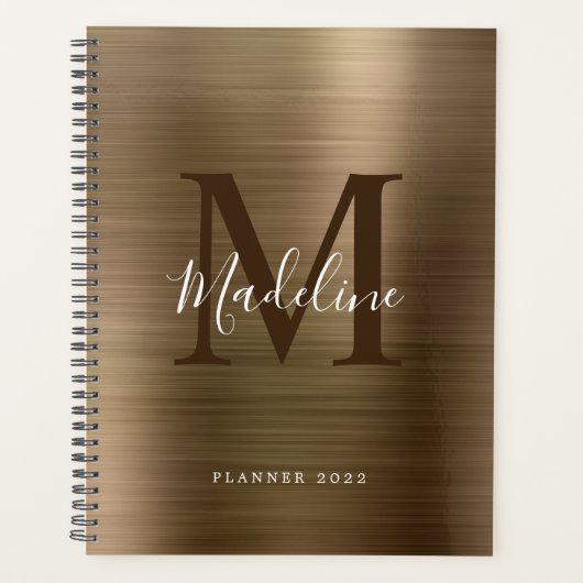 Modernes, einfaches, gebürstetes Metallic-Gold-Mon Planer (Vorderseite)