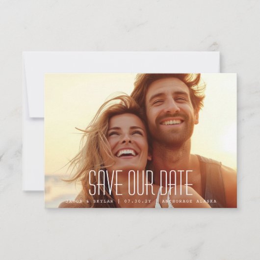 Modernes, einfaches gestricheltes Foto Save The Date (Vorderseite)
