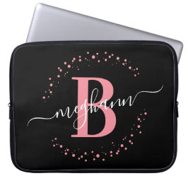 Modernes, einfaches Girl-Pink-Schwarz-Monogramm-Sk Laptopschutzhülle