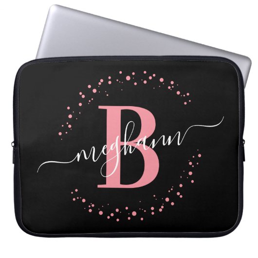 Modernes, einfaches Girl-Pink-Schwarz-Monogramm-Sk Laptopschutzhülle (Vorderseite)