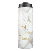 Modernes, einfaches Gold und weißes Marmor Thermosbecher (Vorderseite)